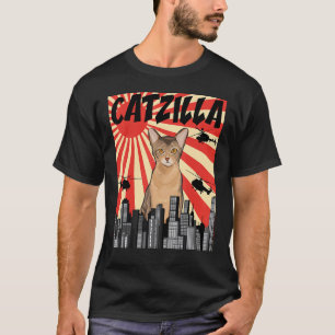 Camiseta Gato Abisinio Catzilla Japonés Retro Divertido