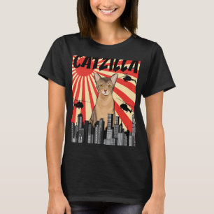 Camiseta Gato Abisinio Divertido Retro Japonés Catzilla