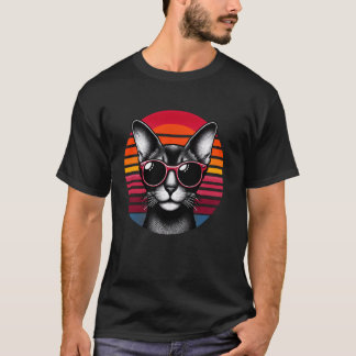 Camiseta Gato abisinio gafas de sol vintage retro atardecer