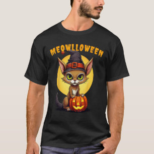 Camiseta Gato Abisinio Halloween Sombrero de Bruja Calabaza