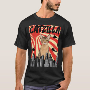 Camiseta Gato Abisinio Japonés Retro Divertido Catzilla