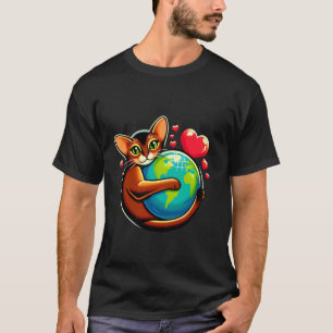 Camiseta Gato Abisinio Marrón Día de la Tierra Abrazo Amor