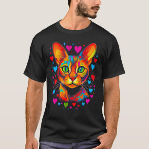 Camiseta Gato Abisinio Rosa Azul Rojo Corazón