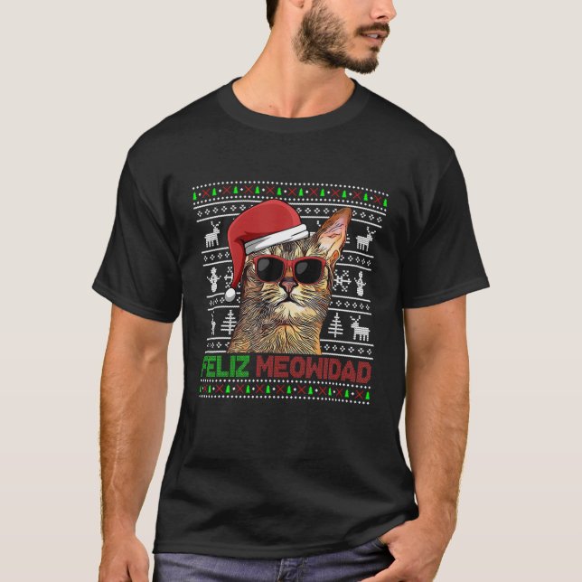 Camiseta Gato abisino feliz Navidades divertidos de Meowida (Anverso)