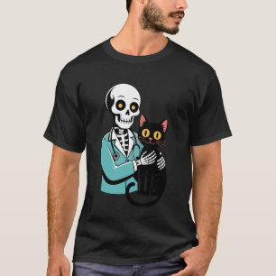 Camiseta Gato abrazando esqueleto divertido gato veterinari