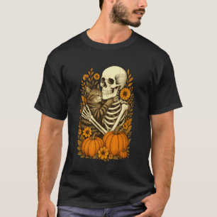 Camiseta Gato Abrazando Esqueleto Floral Halloween Amante d