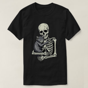 Camiseta Gato Abrazando Esqueleto Funny Halloween Amante de