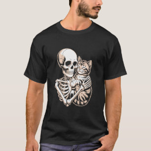 Camiseta Gato abrazando esqueleto Gato de Halloween Amante 