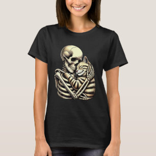 Camiseta Gato abrazando esqueleto Gato de Halloween Mamá Pa