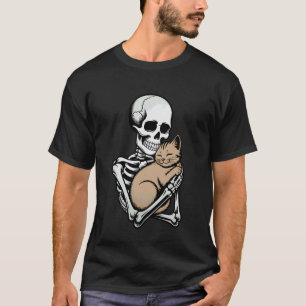 Camiseta Gato abrazando esqueleto Halloween amante de los g