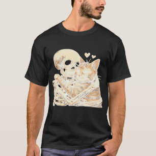 Camiseta Gato abrazando esqueleto Halloween amante de los g