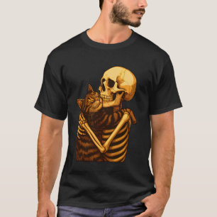 Camiseta Gato abrazando esqueleto Halloween divertido lindo