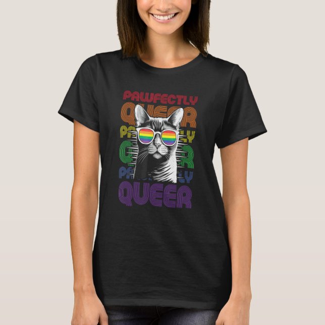 Camiseta Gato absolutamente queer con gafas de sol Orgullo  (Anverso)