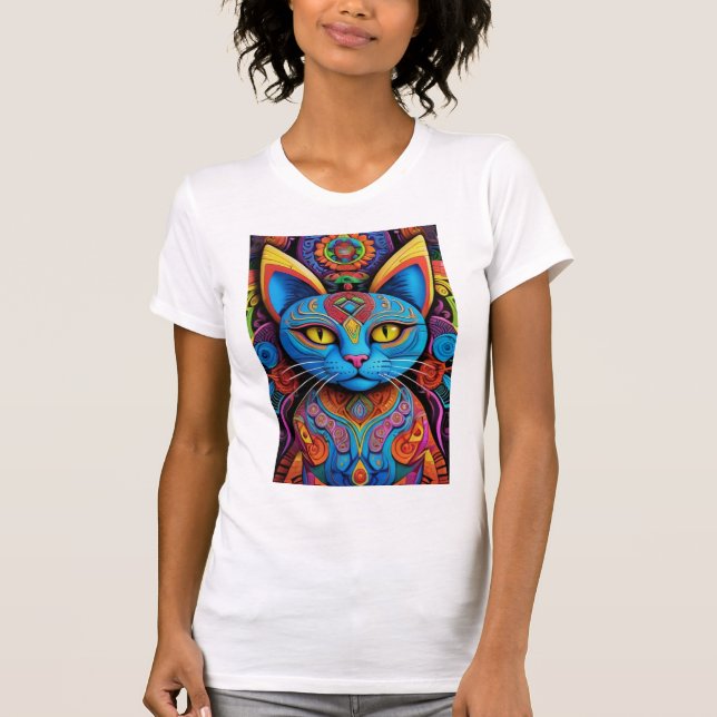 Camiseta Gato abstracto con ojos amarillos (Anverso)