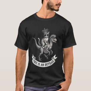 Camiseta Gato absurdo en corona montando dinosaurio raptor 