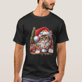 Camiseta Gato Acogedor en Luces de Navidad, Sombrero de San
