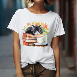 Camiseta Gato Acogedor Relajado en Acuarela