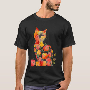 Camiseta Gato acuarela con manzanas Cosecha de otoño Capric