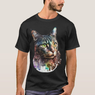 Camiseta Gato acuarela original único adorable lindo 10