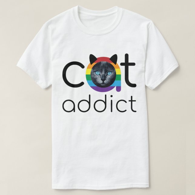Camiseta Gato Addicto Black Rainbow Blue Eyes Artwork (Diseño del anverso)