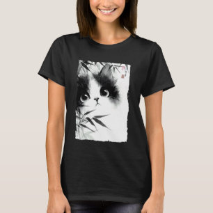 Camiseta Gato Adorable Asomándose a Través de Bambú Arte Ja