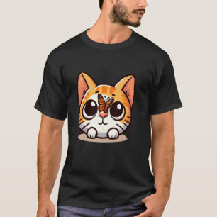 Camiseta Gato Adorable Bizco con Mariposa en la Nariz