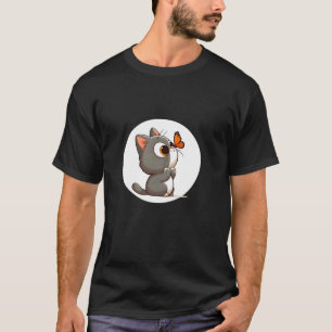 Camiseta Gato Adorable Bizco con Mariposa en la Nariz