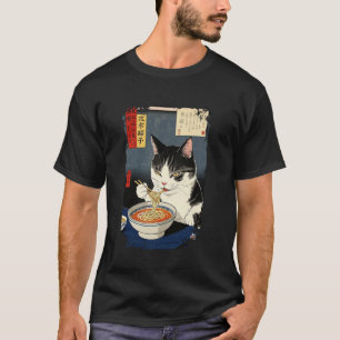 Camiseta Gato Adorable Comiendo Fideos Ramen Vintage Retro