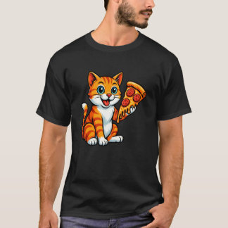 Camiseta Gato Adorable Comiendo Pizza