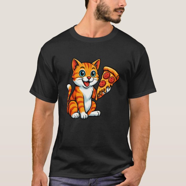 Camiseta Gato Adorable Comiendo Pizza (Anverso)