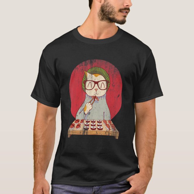 Camiseta Gato Adorable Comiendo Sushi (Anverso)