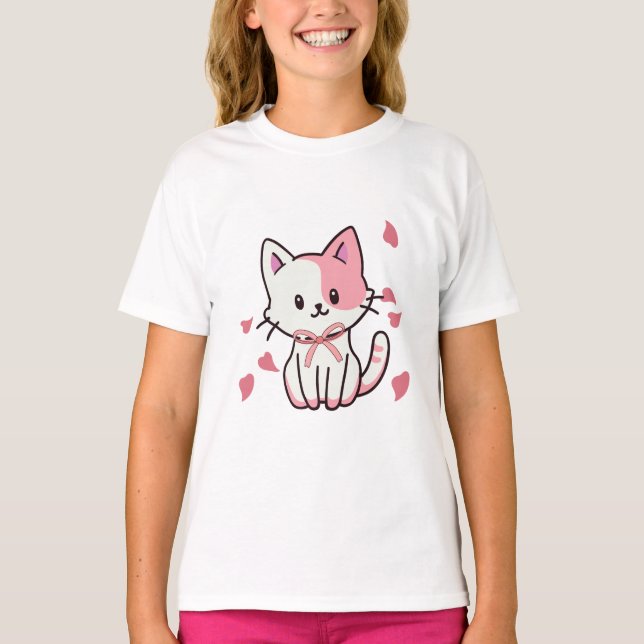 Camiseta Gato Adorable con Bow - Cuidado y Cómodo (Anverso)