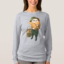 Camiseta Gato Adorable con Hen en la Granja