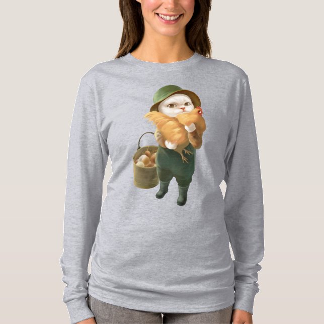 Camiseta Gato Adorable con Hen en la Granja (Anverso)