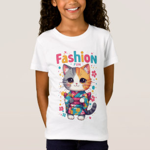 Camiseta Gato Adorable con Kimono Floral Celebra la Moda