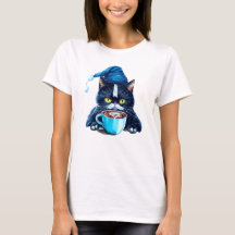 Gato Adorable con tapón azul y tazón de café