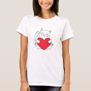 Camiseta Gato Adorable Con Un Corazón