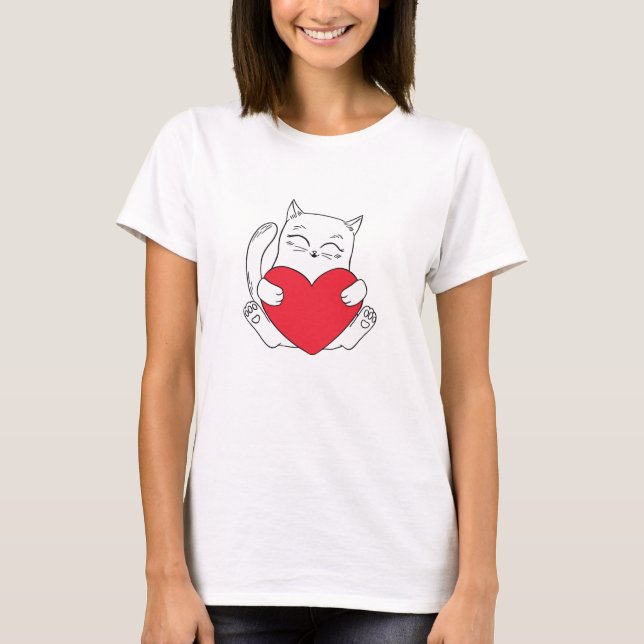 Camiseta Gato Adorable Con Un Corazón (Anverso)
