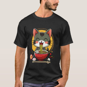 Camiseta Gato Adorable Disfrutando del Delicioso Ramen