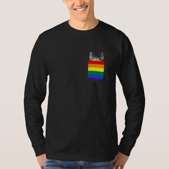 Camiseta gato adorable en bolsillo LGBT (Anverso)