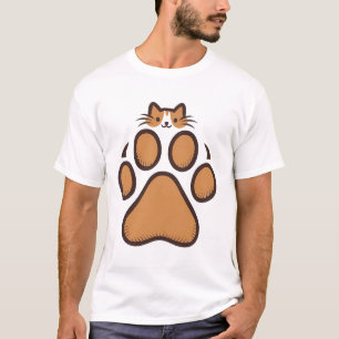Camiseta Gato Adorable Escondido en Huella de Pata - Ilustr