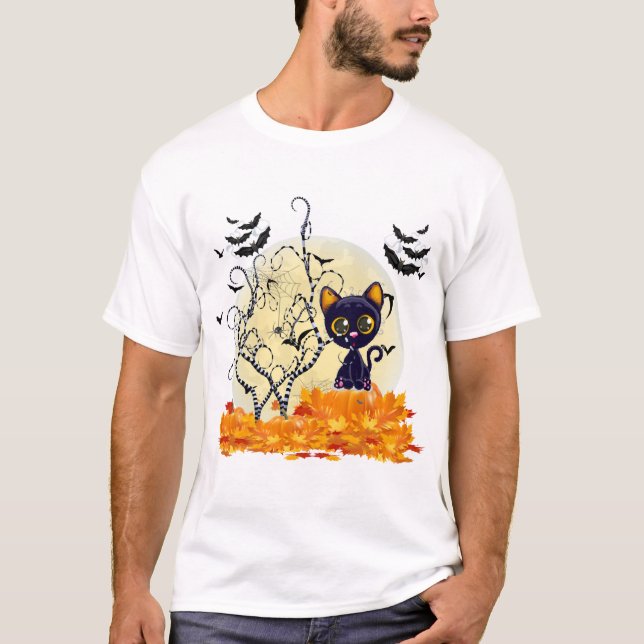 Camiseta Gato Adorable Esperando Halloween (Anverso)