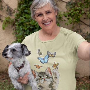 Camiseta Gato Adorable Gatito Jugando Con Mariposas