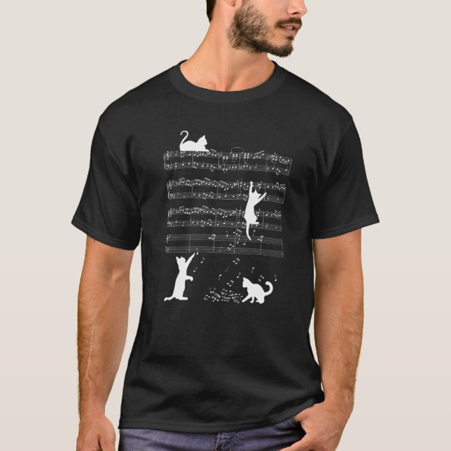 Camiseta Gato Adorable Gatito Tocando Nota Musical Clave Pi (Anverso)