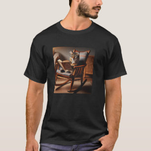 Camiseta Gato Adorable Leyendo un Libro en una Mecedora