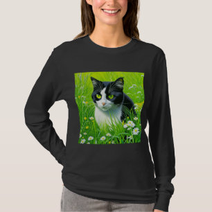 Camiseta Gato adorable sentado en un campo de Daisies