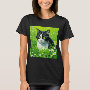 Camiseta Gato adorable sentado en un campo de Daisies