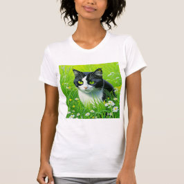 Camiseta Gato adorable sentado en un campo de Daisies