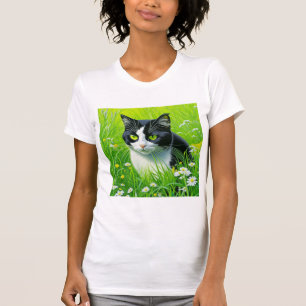 Camiseta Gato adorable sentado en un campo de Daisies
