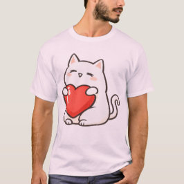 Camiseta Gato Adorable Sosteniendo Corazón